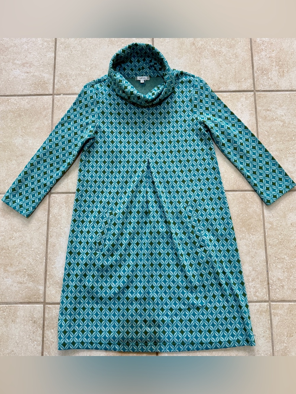 Tyler Boe Blue Kim Argyle Cowl Neck Mini Sweater Dress XS